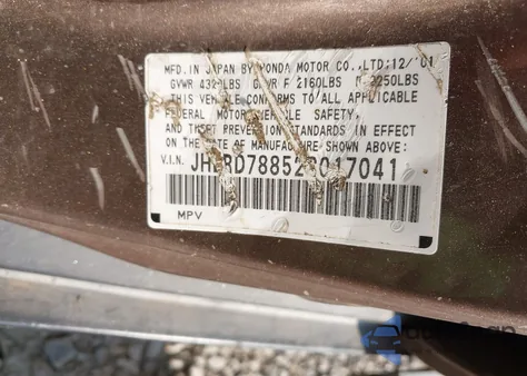 2002 Honda Cr-V Ex из США, поврежденный, VIN JHLRD78852C017041